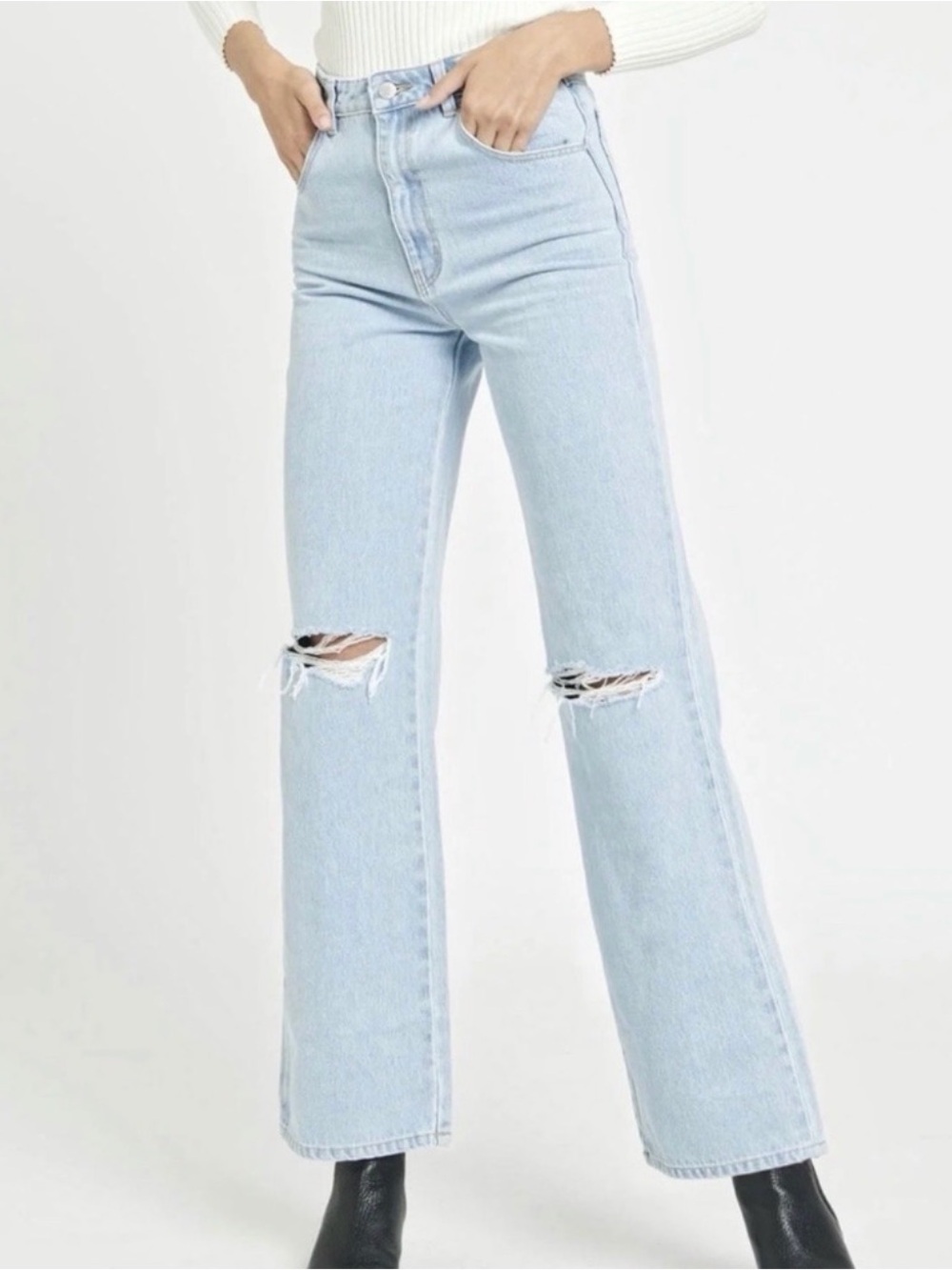 Rolla’s Heidi High-Rise Light Wash Distressed Loose Straight Jeans for Women 25